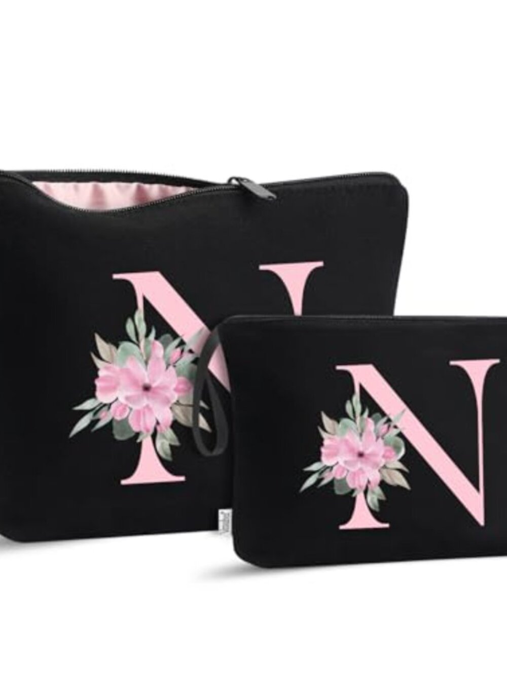 Personalized A-Z Cotton Canvas Silk-Lined Makeup Bag Cosmetic Travel Pouch